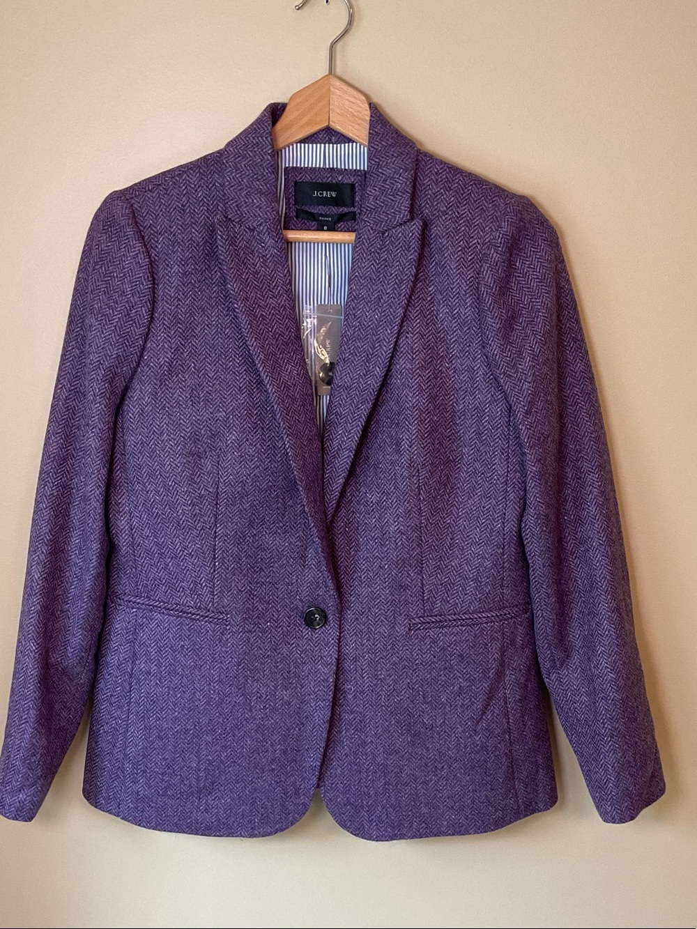 J. Crew Parke Purple Herringbone 100% Wool Single-Button Blazer Size 8
